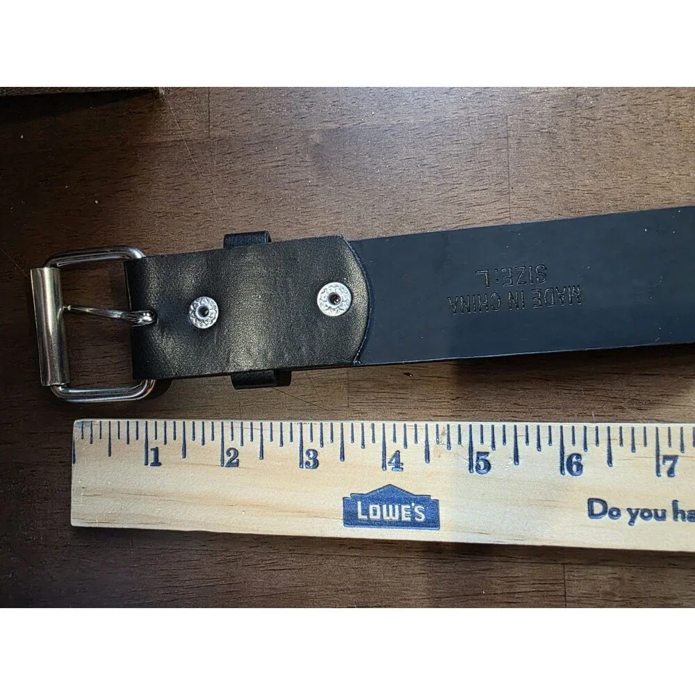 Y2K 3-Row Silver Pyramid Studded Black Faux Leather Belt Punk Emo Size L